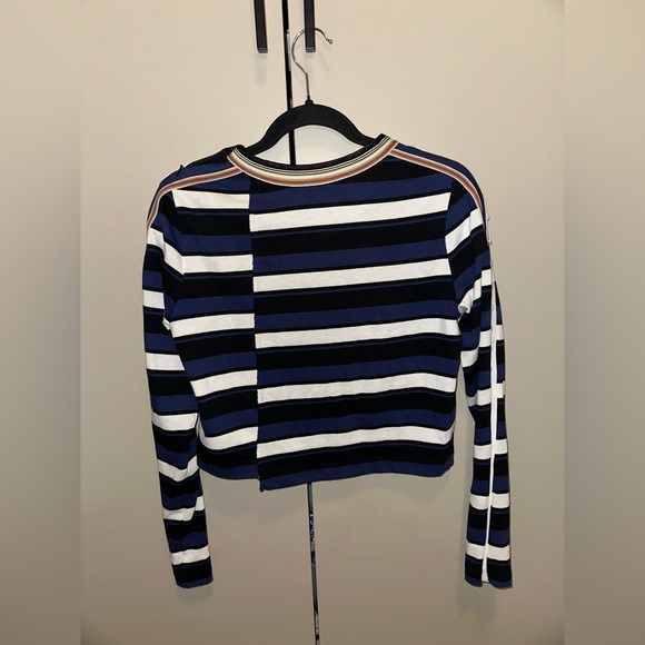 3.1 Phillip Lim Navy Cotton Striped Cropped T-Shirt size Medium - Picture 12 of 13
